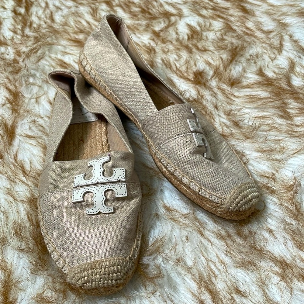 Tory Burch Tan and Cream Espadrille Shoes
